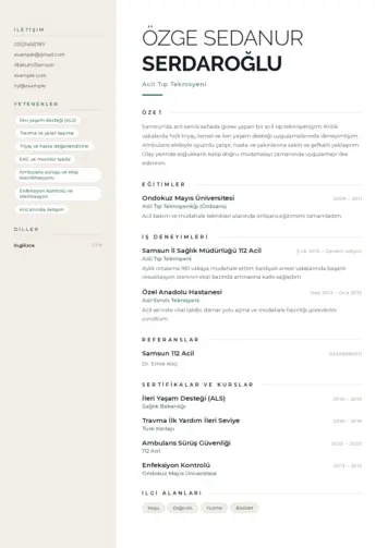 Acil Tıp Teknisyeni CV Örnekleri cv indir